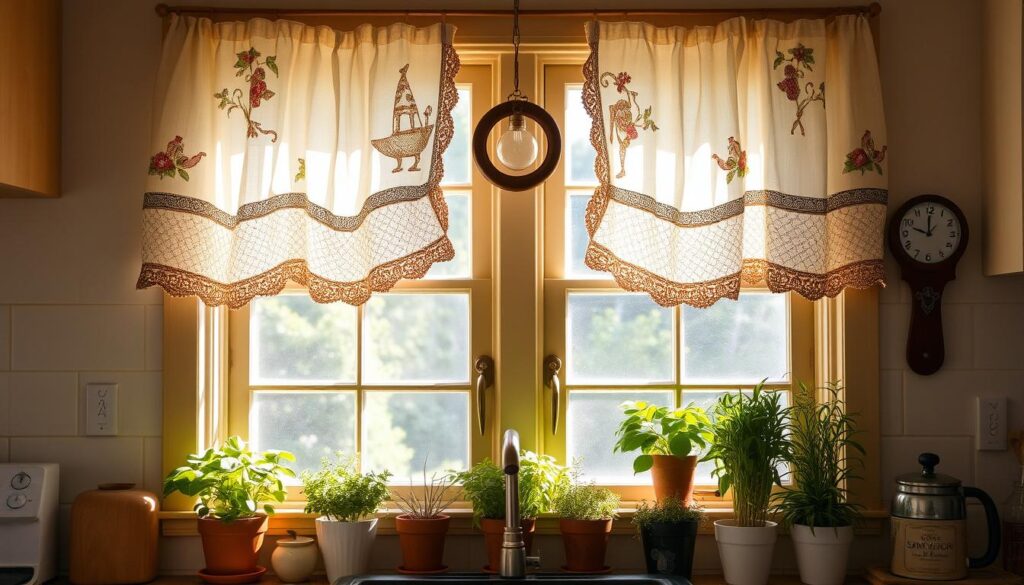 DIY kitchen curtain ideas featuring repurposed items