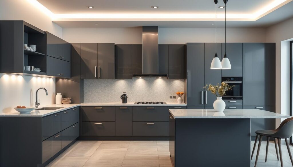 elegant grey and black kitchen cabinets