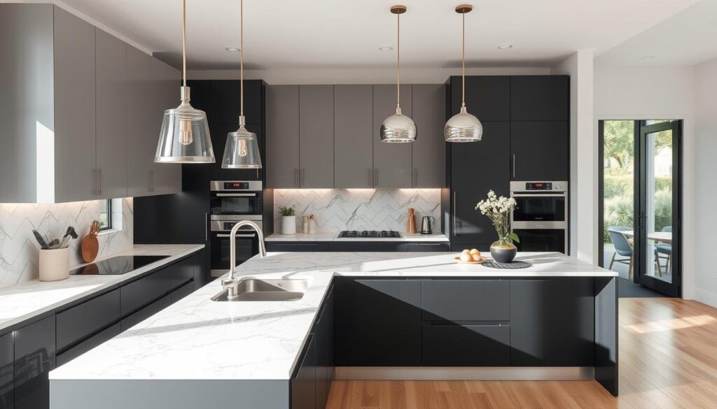 modern grey and black kitchen design