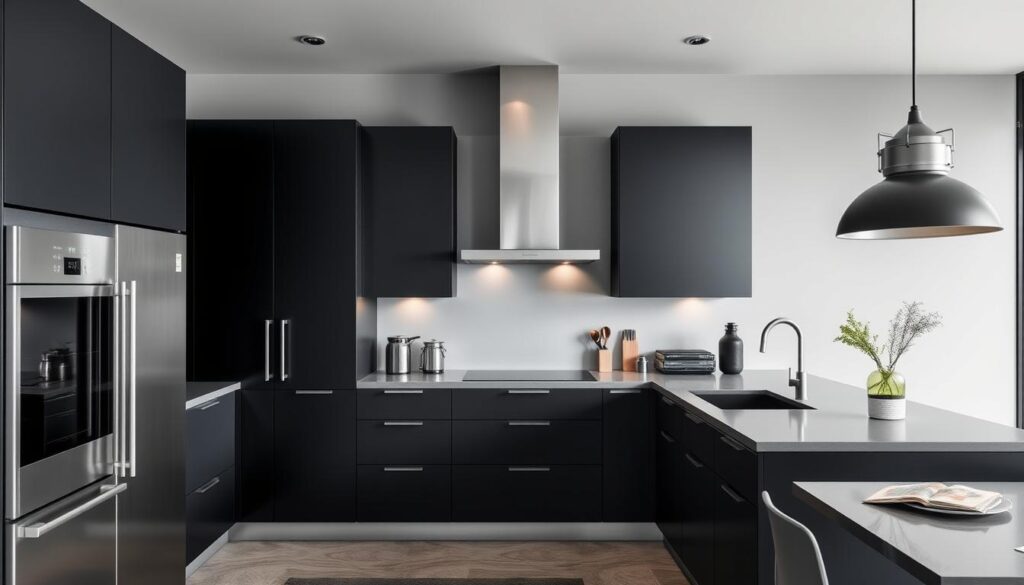 stylish grey and black kitchen decor