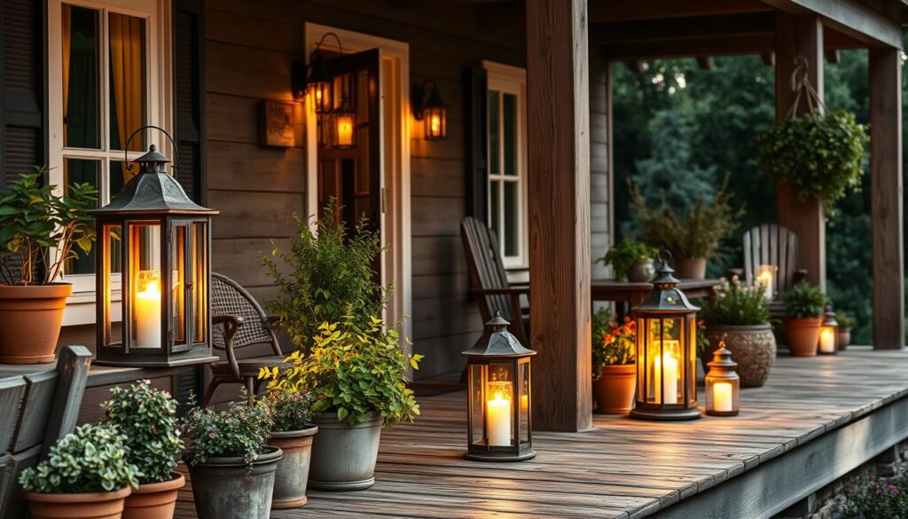 rustic lanterns enhancing farmhouse decor